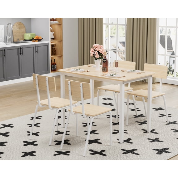 5-Piece Dining Table Set with 4 Chairs, 43" Kitchen Table & Chairs Set for 4, Dining Room Table with Metal Frame & MDF Board, Perfect for Small Space, Easy Clean