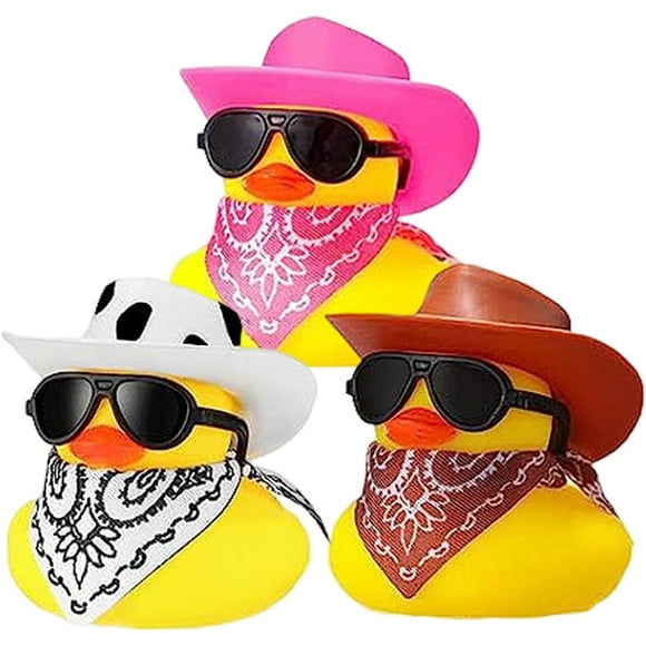 XINQIHANG Cowboy Rubber Ducks, with Scarf Hat and Sunglasses Rubber Duck for Dashboard of Car, Car Ornaments for Dashboard, Bath Toy Floater Duck, for Birthday Swimming Party Gift Favor Decorations