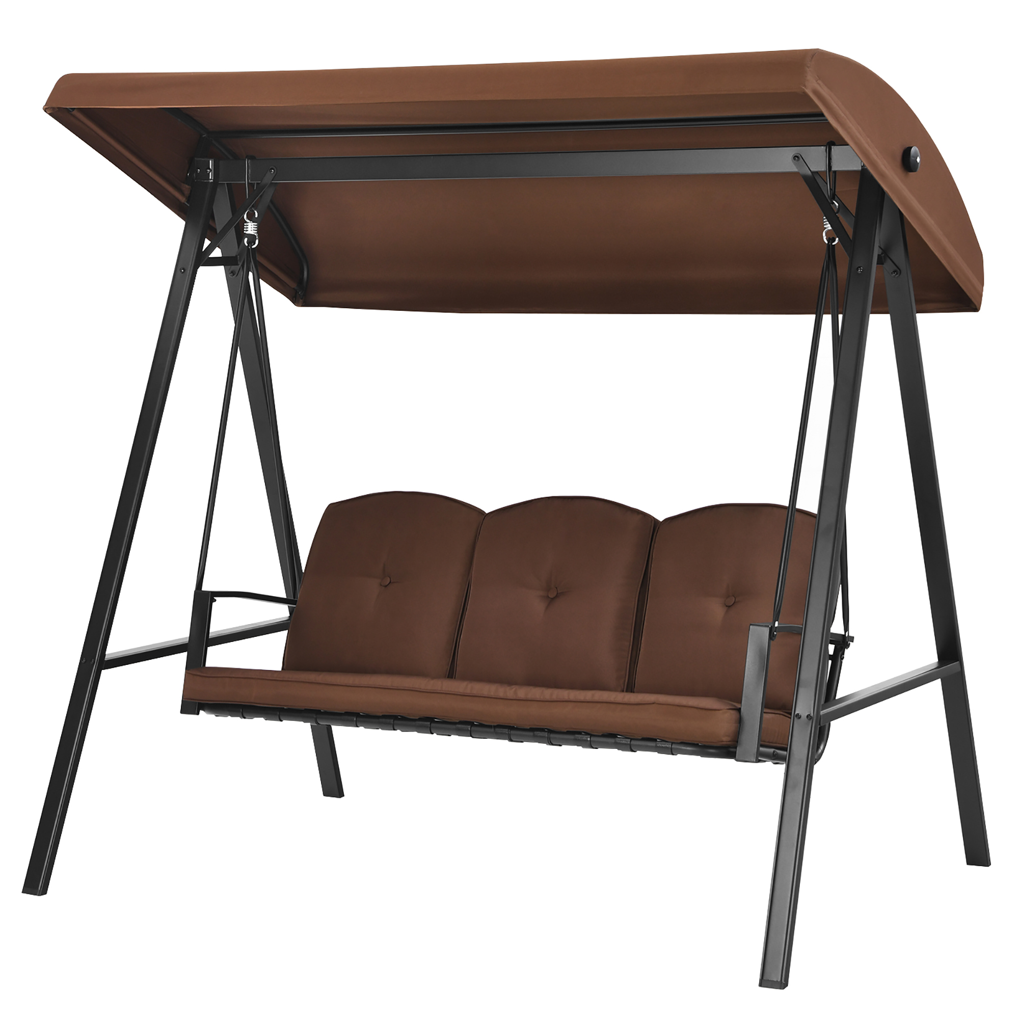 Costway Outdoor 3-Seat Porch Swing with Adjust Canopy and Cushions Brown - image 2 of 10