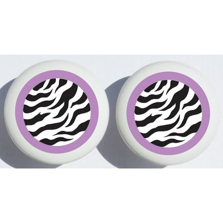 Ceramic Set Cabinet - Purple and Black Zebra Print Drawer Pulls / Polka Dot Ceramic Cabinet Knobs / Safari Nursery Room Decor (Set Of Two)