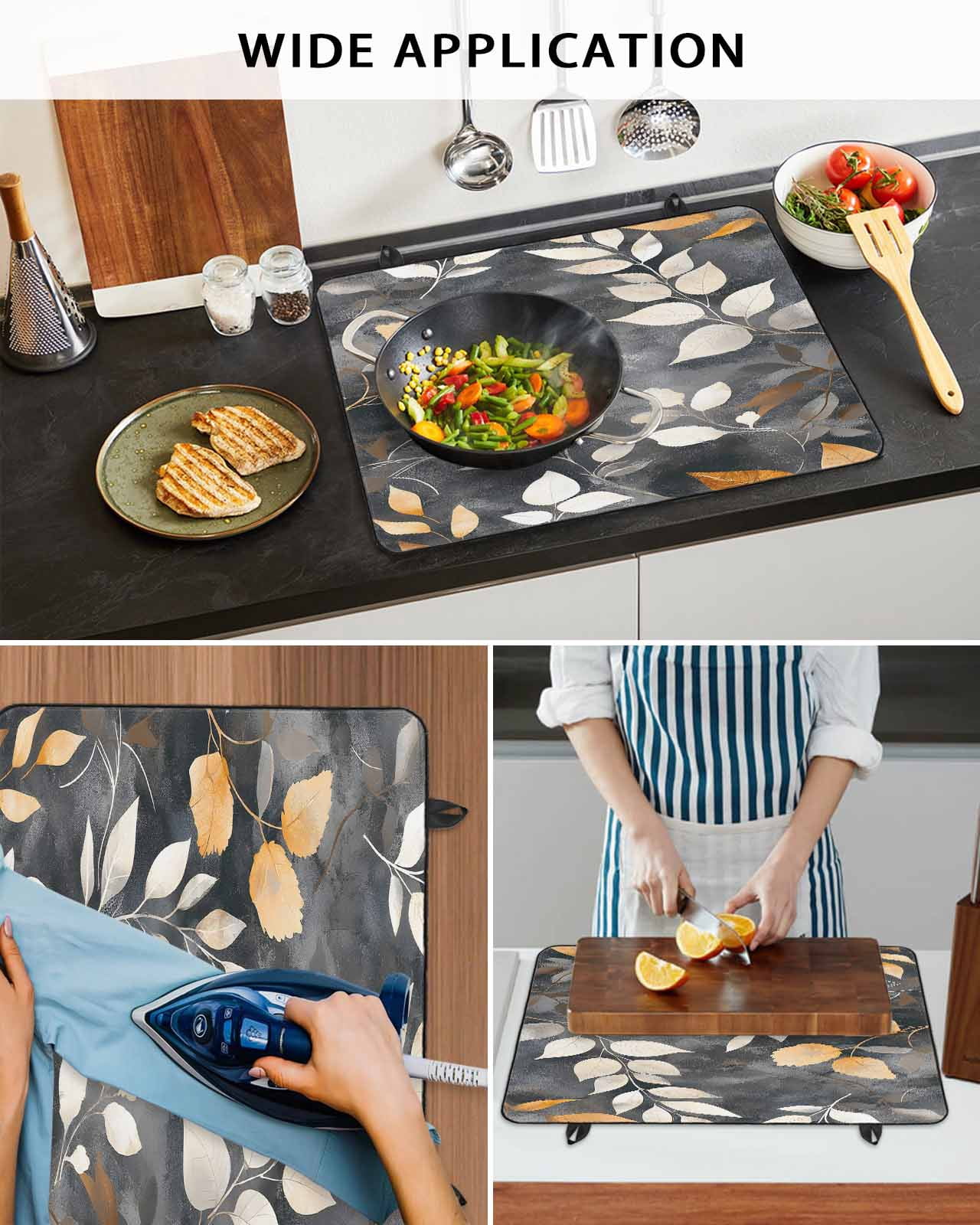 nqOlkjepod Large Induction Cooktop Protector Mat 24"x21", Vintage Leaves Stove Top Covers for Electric Stove, Vintage Botanical Leaf Plants Branches Stove Burner Cover Mats, Glass Top Stove Cover
