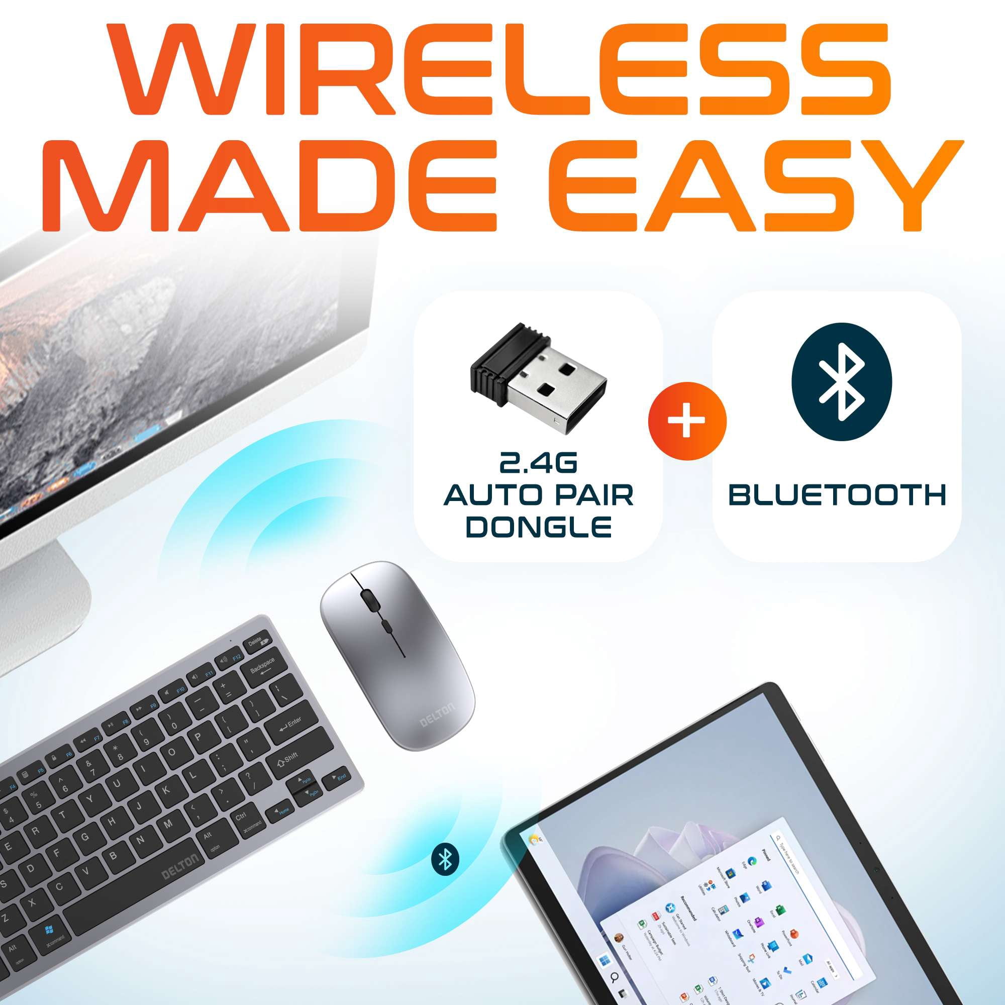 Delton N35 Wireless Keyboard and Mouse, Bluetooth Keyboard Mouse Combo, 3 DPI Levels 800/1200/1600, Noiseless Wireless Mouse for Computer, Laptop, Mac, Chromebook & Tablets - Black
