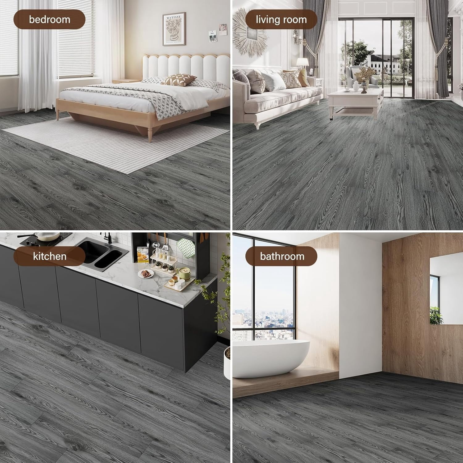 Peel and Stick Floor Tile Vinyl Flooring, Waterproof Vinyl Plank Flooring 36-Pack 54 Sq.Ft Wood Grain Self Adhesive Peel and Stick Flooring for Bedroom, Living Room, Kitchen, RV(Natural Gray)