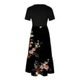 thumbnail image 3 of Fshaion Robe d'Été pour Femmes 2024 Grande Taille Col Rond Manches Courtes Mi-Mollet Double Poche Imprimé Floral Robe Manches Courtes Col Rond Liquidation Moins de 10!, 3 of 4