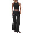 thumbnail image 1 of Chaleco Conjunto de pantalones de 2 piezas para mujer, traje informal de vacaciones con cuello redondo y corte entallado, expuesto al ombligo Ygjytge Negro T M para Mujer, 1 of 9