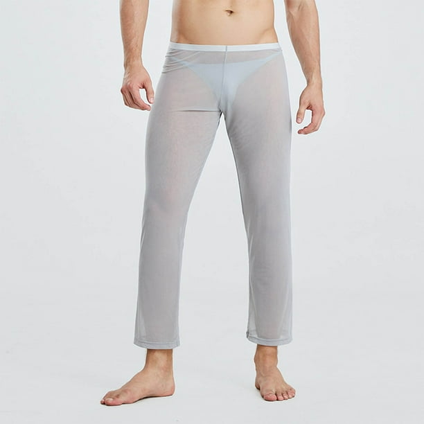 Pantalones de yoga holgados de color liso para hombre, semitransparentes, sexys, de poliéster