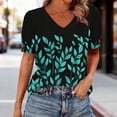thumbnail image 2 of Uaswgudfs Women's Floral Print V Neck Short Sleeve T Shirt Button Cuff Spring Summer Casual Breathable Loose Fit Top Black S, 2 of 6