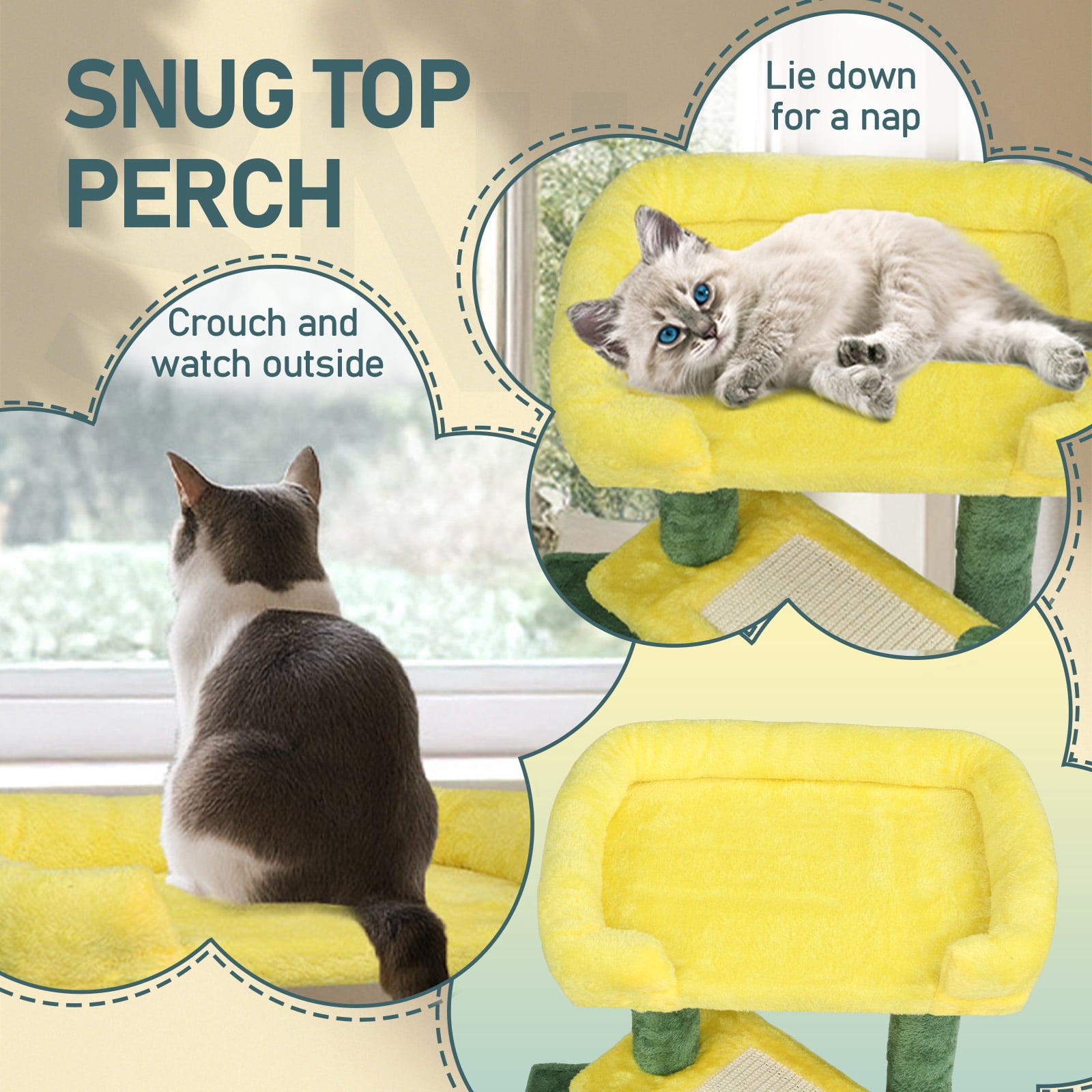3 Tier Compact Cat Tree Tower With Sisal Scratching Posts & Board, Private Cat Condo Top Perch Hanging Toy, Stable Multi-Level Indoor Cat Activity Furniture For Kittens And Adult Cats