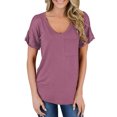 thumbnail image 3 of Mifater Womens V Neck T Shirts Short Sleeve Tops Loose Casual Summer Blouse with Pocket Pink Tees, 3 of 3
