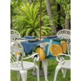 thumbnail image 4 of Outdoor Tablecloth with Umbrella Hole Zipper Yellow Lemon Round Tablecloth 54" Waterproof Outside Table Cloth Summer Fruit Floral Blue Stripe Burlap Patio Table Cover Tablecloths for Picnic Party, 4 of 8
