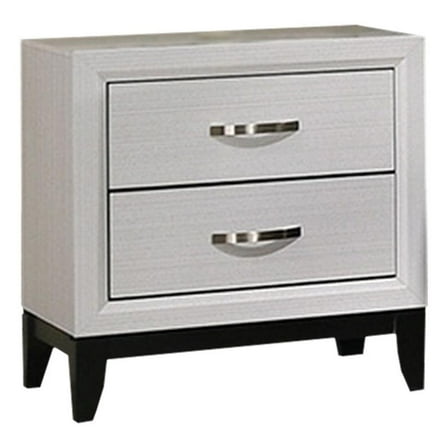 Erica Nightstand- 2 Drawers- White Wood Finished Frame- Metal Handles