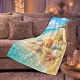 thumbnail image 5 of Colorful Seashells And Sandcastle On Tropical Shore, Soft Flannel Blanket with Detailed Tropical Illustration Print, Housewarming Gift and Home Decor for Bedroom and Living Room, 5 of 7