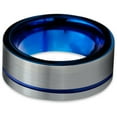 thumbnail image 2 of Tungsten Wedding Band Ring 10mm for Men Women Blue Grey Pipe Cut Brushed Lifetime Guarantee, 2 of 4