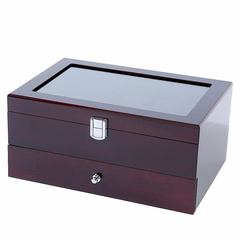 Lowestbest 10 Slots Wooden Watch Box, Jewelry Organizer Storage Case with Real Glass Top Lowestbest 10 Slots Wooden Watch Box, Jewelry Organizer Storage Case with Real Glass Top