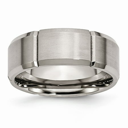 Rose Cpu - Roy Rose Jewelry Titanium Beveled Edge Grooved 8mm Brushed and Polished Band Size 11.5