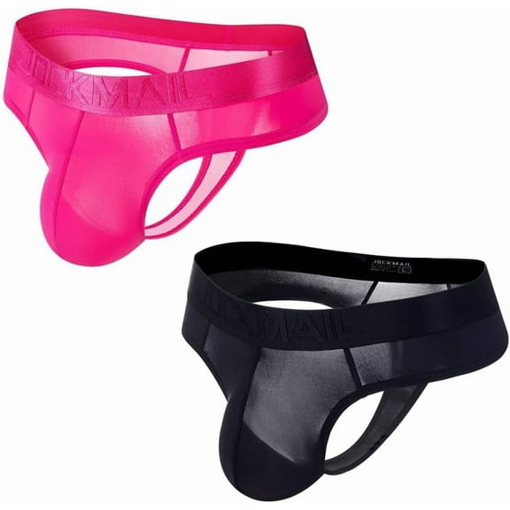 JOCKMAIL Men's Thong Underwear Ice Silk Bikini Underwear Sexy Low Rise T-Back Under Panties 2-Pack
