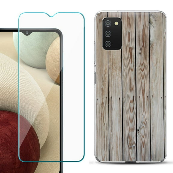 Slim-Fit TPU Fashion Phone Case for Samsung Galaxy A03s, with Tempered Glass Screen Protector, by OneToughShield ® - Wood Print