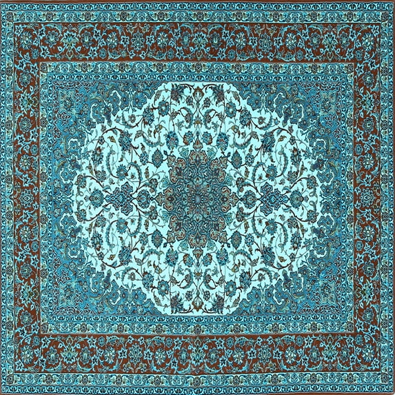 Ahgly Company Indoor Square Medallion Light Blue Traditional Area Rugs, 3' Square