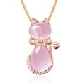 thumbnail image 4 of Soumake Elegant Women Rhinestone Faux Opal Cat Pendant Necklace Long Chain Party Jewelry, 4 of 6