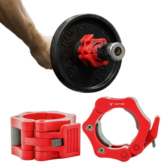 Victor.Fitness LiftLocks3 (Red) - Set of 2 Quick Release Lock Barbell/Dumbbell Locking Collar Clamps perfect for weight lifting, Crossfit, strength and conditioning.