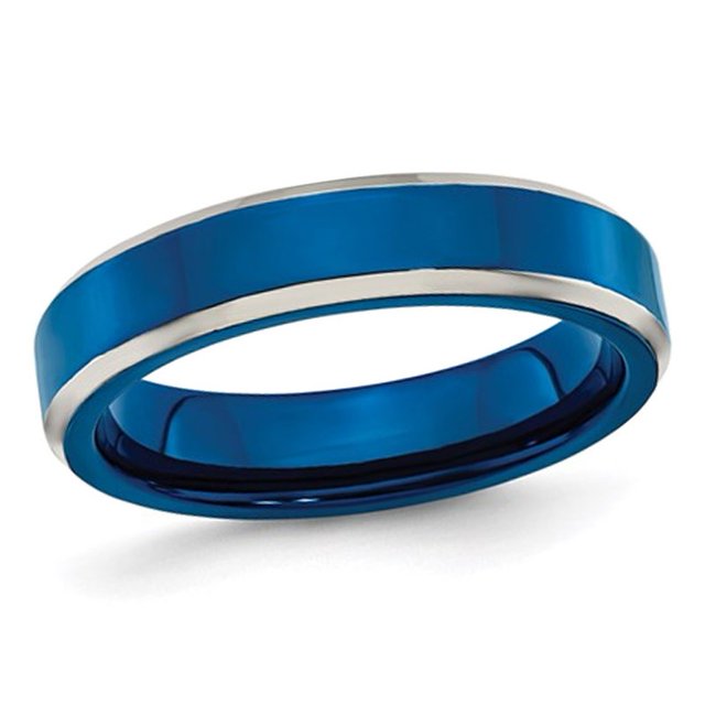 Mens or Ladies Blue IP Plated Stainless Steel 5mm Band Ring
