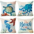 thumbnail image 2 of Summer Ocean Theme Pillow Covers 18x18 Set of 4 Beach House Decor Seahorse Octopus Cushion Covers Pillows Decorative Throw Pillows Farmhouse Decorations Square Cushion Cover Case, 2 of 7