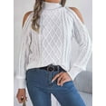 thumbnail image 3 of Womens Cold Shoulder Sweaters 2025 Fall Winter Long Sleeve Soft Chunky Cable Knit Pullovers Jumper Tops White XL, 3 of 8