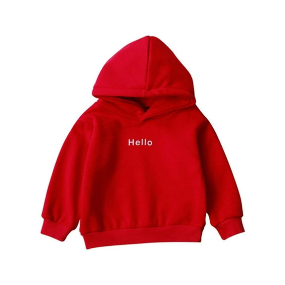 Odeerbi Toddler Boys Girls Sweatshirt Newborn Infant Baby Hooded Letter Solid Thick Coat Sweatshirt Pullover Red