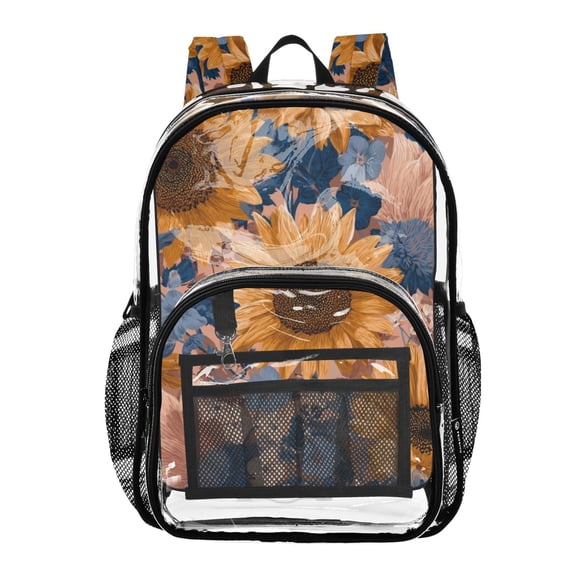 Clear Backpack 12L Large Capacity Transparent Waterproof Retro-style Sunflower