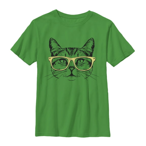 Boy's Lost Gods Hipster Kitty Graphic Tee Kelly Green Small
