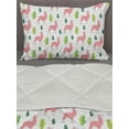 thumbnail image 3 of Llama Comforter & Sham Bedding Set, Desert Animals and Cactus on a Plain Background, 3 pcs Duvet Set Microfiber Filling Quilt, 5 Sizes, White Pink Lime Green, by Ambesonne, 3 of 4