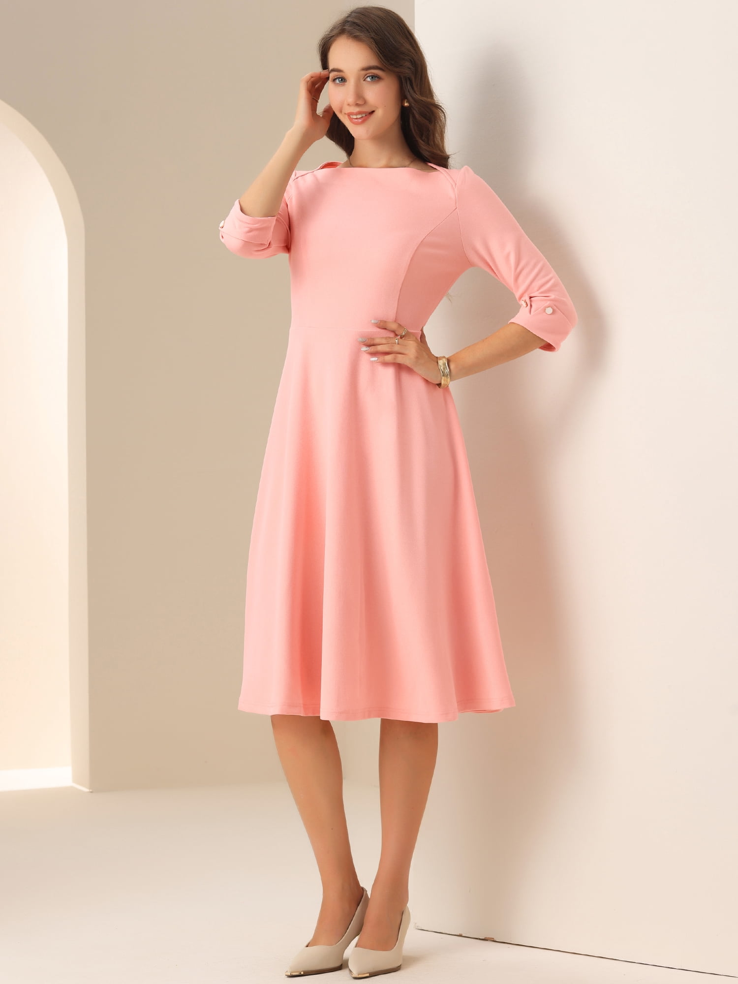 DARING DIVA Elegant Boat Neck Wear to Work Dress XS Pink