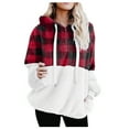 thumbnail image 2 of OKBOP Womens Zip Up Hoodies Fleece Drawstring Sweatshirt Long Sleeve Print 2023 Plaid Causal Fall Womens Sweatshirt Gift Half Zipped Relax Fit Pullover Red, 2 of 5