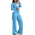 thumbnail image 3 of Ihhxva Women's Two Piece Set Cargo Wide Leg Pants with Multi-Pockets Relaxed Fit Outfit Casual Streetwear Cotton Jogger Tracksuit for Travel S-2XL, 3 of 9