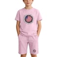 thumbnail image 2 of dazeni Boys 4th of July Outfit Kids American Flag Short Sleeve T-Shirt & Shorts Set for Independence Day Pink 9 Years, 2 of 9