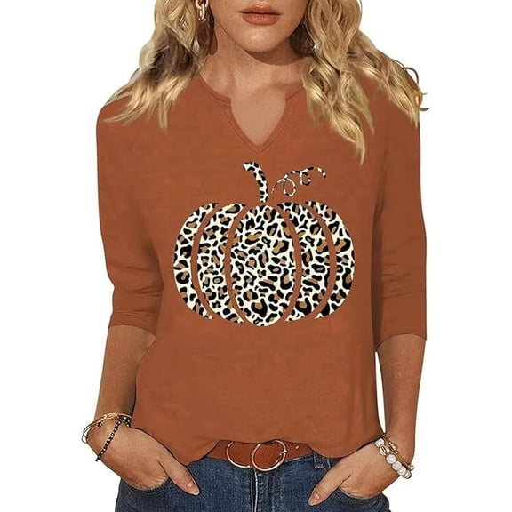 Scgirl Womens 3/4 Sleeve V Neck T Shirts Halloween Thanksgiving Fall Graphic Tee Tops