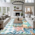 thumbnail image 3 of 5'x7' Area Rugs, Nautical Coastal Indoor Outdoor Area Rug for Living Room Bedroom, Summer Beach Shell Coral Seaweed Blue Plaid Washable Bathroom Rugs Kitchen Floor Carpet Mats Home Decor Aesthetic, 3 of 8
