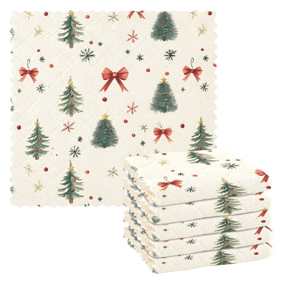 Christmas Tree Bow Kitchen Cloth Dish Towels for Drying Washing Absorbent Dish Rags Reusable soft kitchen dishcloth set 6 Pack