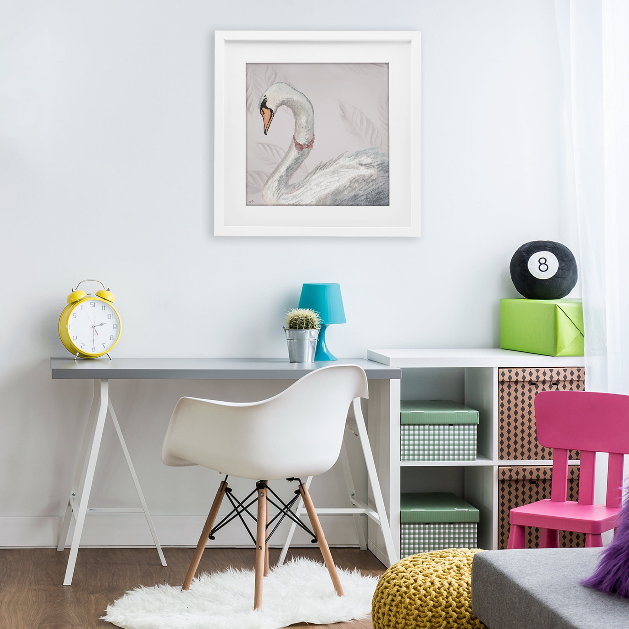 Stupell Industries Soft Classic Swan & Bow White Framed Print Under Glass, design by Elizabeth Medley