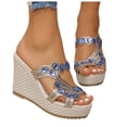 thumbnail image 3 of asddcavvf Ladies Summer Rhinestone Bright Leather Thick Bottom Large Size Slope Heel Sandals Slipper, 3 of 9