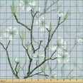 thumbnail image 2 of Flower Fabric by the Yard, Blossoms of the New Season Flowering Hopes Cherry Tree Illustration, Decorative Upholstery Fabric for Sofas and Home Accents, Pale Ceil Blue and White by Ambesonne, 2 of 5