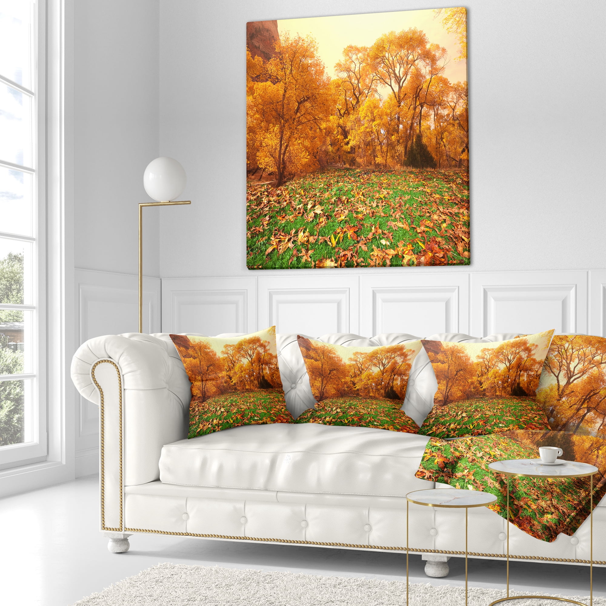 Designart Beautiful Autumn with Green Grass - Landscape Printed Throw Pillow - 18x18
