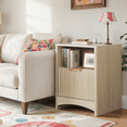 thumbnail image 3 of CHITOOMA Fluted Nightstand with Charging Station, Wood Bedside Table with Drawer & Open Shelf, Small End Table for Bedroom Living Room, Natural, 3 of 8