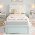 thumbnail image 3 of Tamaño individual size forrado platform marco de cama con adjustable LED cabecero y almacenamiento cajón - sturdy de madera slats, moderno design, no box spring required para dormitorio - blue, 3 of 8