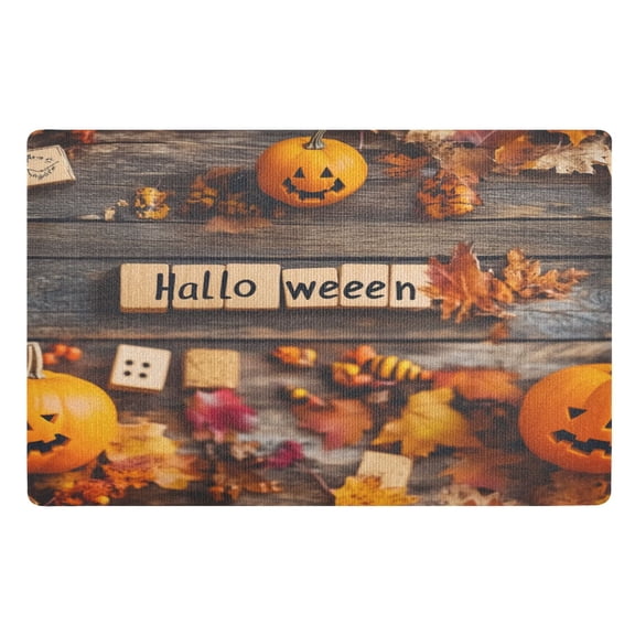 32x20 Inch Doormat Indoor Entrance Mat Entrance Welcome Mat Outdoor Mats for Front Door Halloween Happy Pumpkin