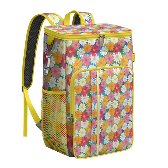 Cooler Backpack with Daisy Print, Insulated Waterproof Backpack Cooler Bag Leakproof for Beach, Picnic, Camping, Hiking, Office Lunch, Boho Floral Lunch Backpack for Women Men