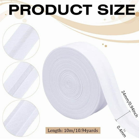 10.9 Yards Single Fold Bias Tape 1Inch Wide White Bias Binding Tape Hemming Tape for DIY Garment Sewing Seaming Piping Quilting