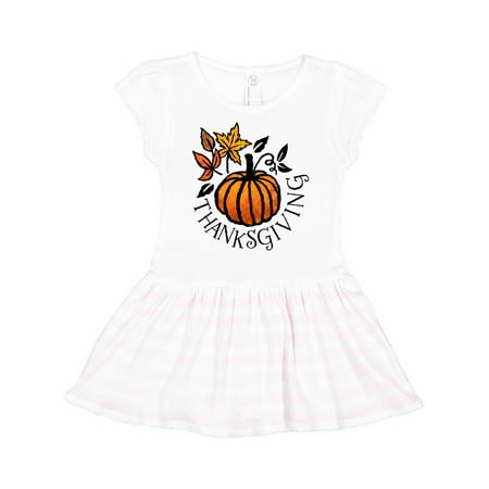 

Inktastic Thanksgiving fall pumpkin and leaves Gift Toddler Girl Dress