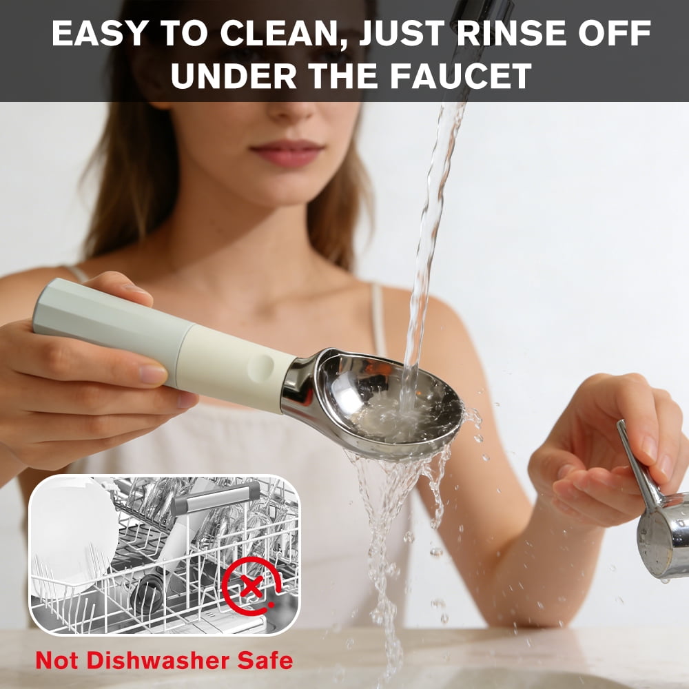 USB Rechargeable Heated Ice Cream Scoop, 304 Stainless Steel, Non-Stick,  Electric Scooper for Hard Frozen Ice Cream, White