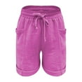 thumbnail image 5 of QATAINLAV Mother's Day Gifts! Casual Linen Beach Shorts for Women Solid Color Gauze Straight Legs Short Pants Loose Fit Lounge Shorts with Pockets Hot Pink L, 5 of 8